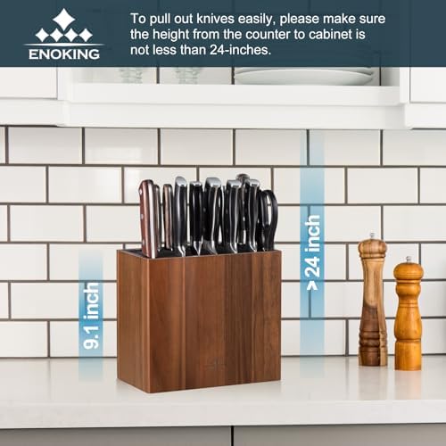 Universal Knife Block Without Knives, Acacia Wood Large Knife Holder