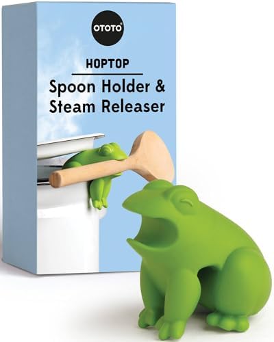 OTOTO New HopTop Frog Spoon Holder for Stove Top - Spoon Rest for Stove Top and Steam Releaser, Cute Kitchen Accessories, Cooking, Cool Gadgets, Fun Kitchen Gifts, White Elephant Gifts
