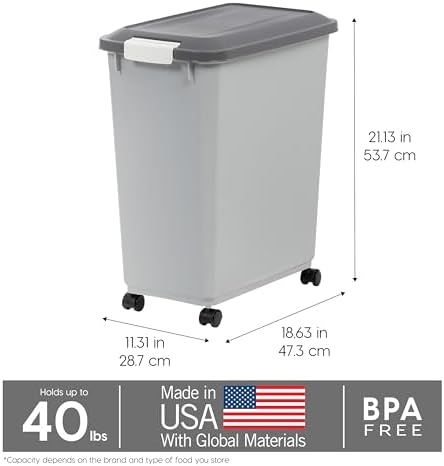 IRIS USA Dog Food Storage Container, Up to 40 lbs, Gray/Dark Gray