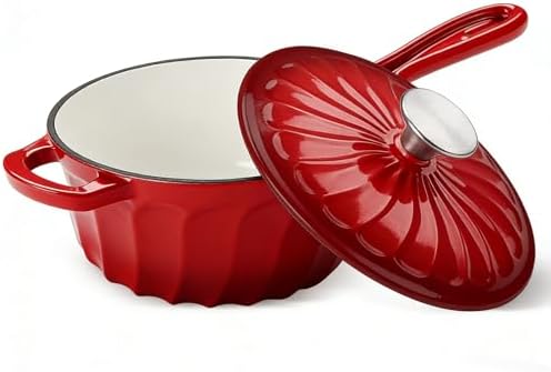 Enameled Cast Iron Sauce Pan with Lid, 2 Quart Saucepan with Lid