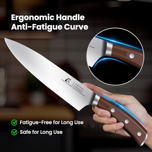 CoquusAid 15-Piece Kitchen Knife Set with Rubber Wood Block, New Upgrade