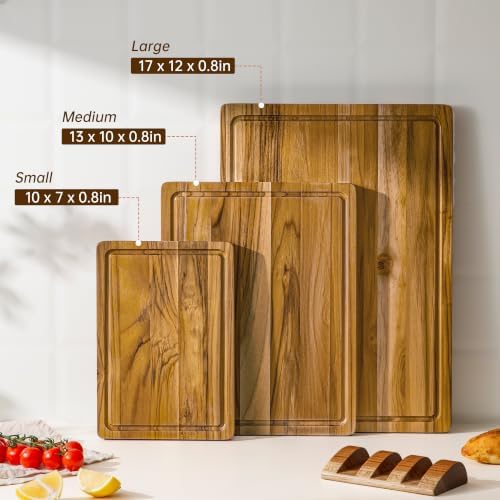 THETCHRY Teak Wood Cutting Board Set of 3 Wooden Cutting Boards for Kitchen