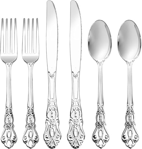 300PCS Silver Plastic Silverware Bulk for Parties & Weddings