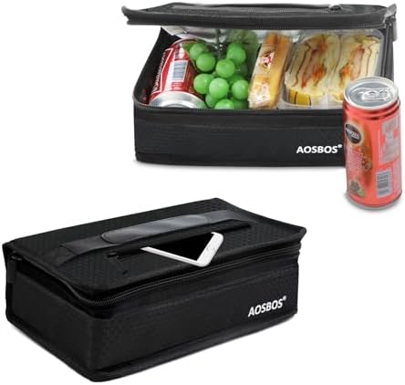 Aosbos Small Insulated Lunch Bag,Compact Black Lunch Box For Work