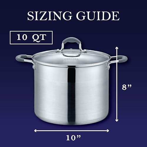 CONCORD Stainless Steel Stock Pot with Glass Lid (Induction Compatible) ((10 QT)