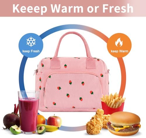 Lunch Bag Women Lunch Box for Women Adult Cute Insulated Lunch Bag Lager Cooler Lunch Tote Bags for Work Picnic (Pink-Strawberry)