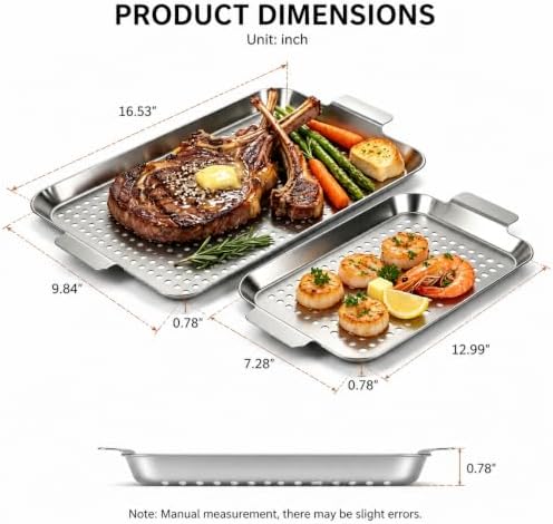 2PCS Grill pan, Stainless Steel BBQ Grill Topper for Outdoor Grill with Hole, suitable for picnicking, camping, yard (2 pieces)