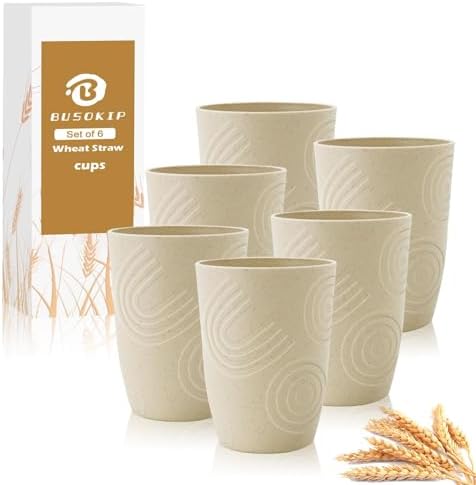 12oz Kids Cups, Wheat Straw Cups Set of 6, Small Water Cups (Beige)