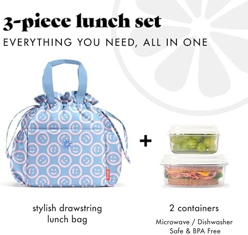 Fit & Fresh Cromwell Cinch Insulated Lunch Bag for Women w/Containers