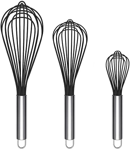 TEEVEA Silicone Whisk Set, Stainless Steel Handle, Heat Resistant Nonstick
