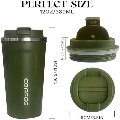 Insulated Travel Coffee Mug, Stainless Steel Coffee Cup with Leakproof Lid