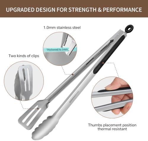 Grill Tongs,Metal Tongs,16 & 12 Inch Heavy Duty Extra Long Stainless Steel Locking Kitchen Tongs,Integrated Tongs‑Spatula Design，Perfect for Cooking, Grilling, Barbecue/BBQ, Buffet, Set of 2