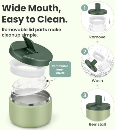 Pawtong 12oz Insulated Vacuum Food Jar with Buckle Lid Wide Mouth Soup Thermo for Hot Food Kids Leakproof Stainless Steel Lunch Container- Green- 1Pack