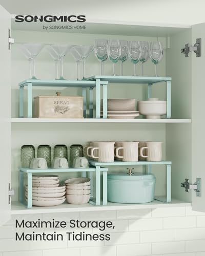 SONGMICS Cabinet Organizer Shelf, Set of 2 Spice Rack, Kitchen Storage