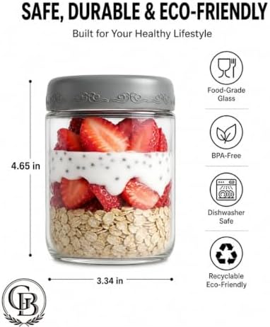 16oz 12-Pack Overnight Oats Jars with Lids,Glass Airtight Food Storage Containers Mason Jars, Glass Yogurt Jars with lids for Sugar Pudding Sugar Salad (G-16oz 12-pcs)