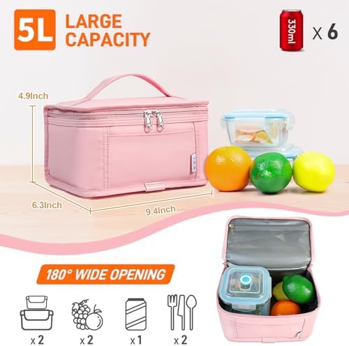 NOL Small Lunch Bag Mini Lunch Box Insulated Lunch Bag for Men/Women Leakproof Cooler Tote Bag Lightweight Nylon Waterproof Lunch Box For Work, Pink