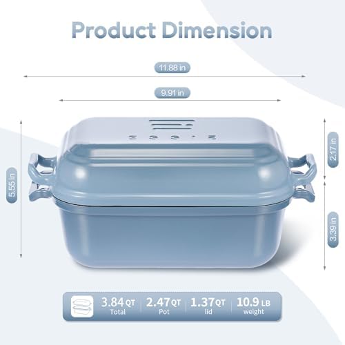 Dutch Oven for Sourdough Bread Baking, Enameled Cast Iron Dutch Oven Pot with Lid, 10×6 Bread Loaf Pans with Lid for Homemade Bread, Cake, Meatloaf, Oven & Induction Safe (Blue, 3.84 QT)