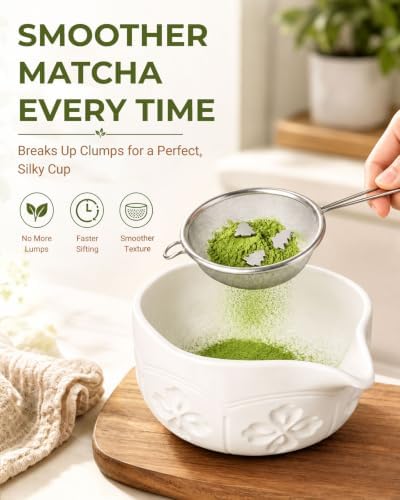 Matcha Whisk Set,Matcha Sifter with 40 Mesh Sieve&3 Weighted Beads
