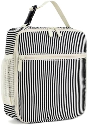 Lunch Box for Women Men Adult Insulated Lunch Bag Women Men Small Reusable Lunchbox for Work Picnic Travel (Black Stripes)