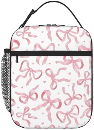 Pink Bow Tie Insulated Lunch Box for Kids, Small Cooler Lunch Bag lunchbox for School, Toddler Lunch Box for Girls, Waterproof Durable Portable Lunch Tote Bag Food Container for Travel Picnic Work