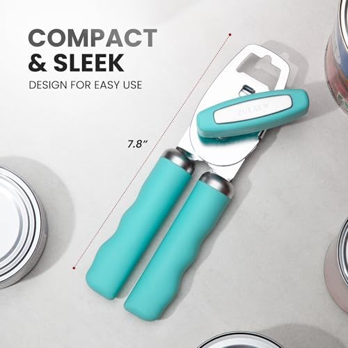 Zulay Kitchen Manual Can Opener Heavy Duty Patented Stainless Steel, Teal