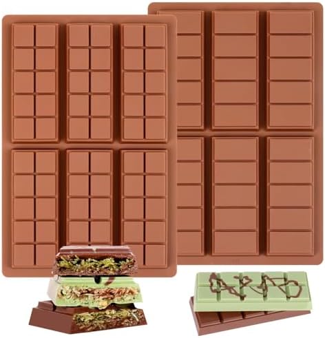 Chocolate Bar Mold - Non-Stick Silicone Chocolate Molds, Food Grade Dubai Deep Chocolate Bar Mold for Milk Pistachio - Set of 2