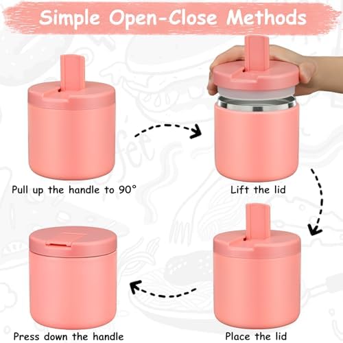 Pawtong 19oz Insulated Vacuum Food Jar with Buckle Lid Wide Mouth Soup Thermo for Hot Food Kids Leakproof Stainless Steel Lunch Container- Pink-1Pack