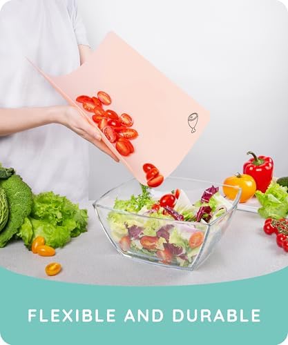 Flexible Plastic Cutting Board Set of 3 - Non-Slip, BPA-Free, Color-Coded Chopping Mats for Meat, Veggies & Fruit, 15" x 12", Hand Wash