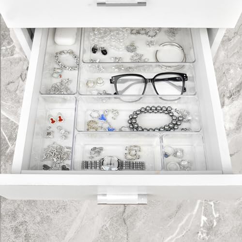 Manalete 15 Pcs Clear Plastic Drawer Organizer, Makeup & Vanity Organizer