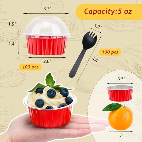 LNYZQUS 5oz Cupcake Tins with Dome Lids 100 Pack, Foil Dot Cake Cups