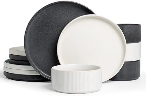 Famiware Star Stoneware Dinnerware Set, Reactive Glaze Plates & Bowls for 4