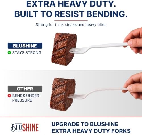 BluShine Extra Heavy Duty Plastic Forks, Disposable Bulk Cutlery
