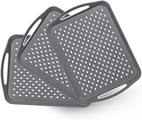 17.7" x 12.5" Anti-Slip Serving Trays with Handles, 3 Pcs X-Large Rectangular Food Serving Tray for Lap, Food Trays for Eating on Couch, Reusable and Durable, Grey