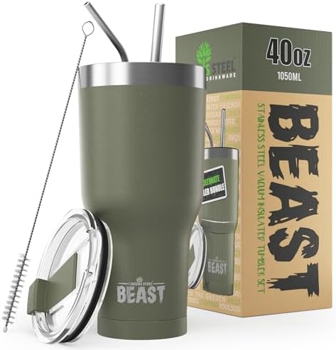Beast 40 oz Tumbler Stainless Steel Vacuum Insulated Coffee Ice Cup Double Wall Travel Flask (Army Green)