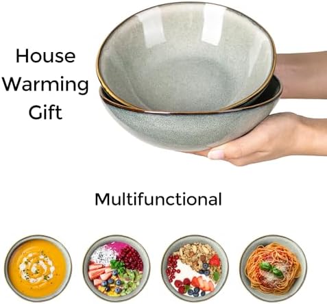 AmorArc Ceramic Cereal Bowls Set of 6, 24 oz Handmade Stoneware Bowls Set for Cereal Soup Salad, Stylish Kitchen bowls for Meal, Dishwasher & Microwave Safe