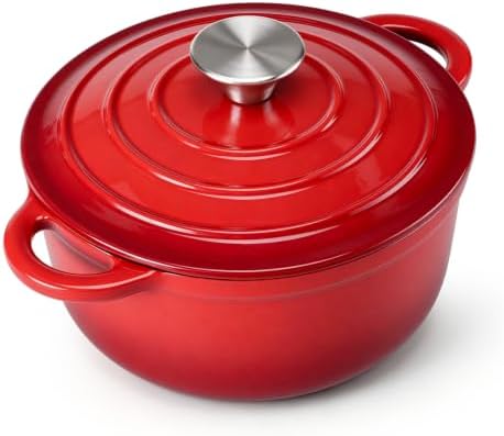 Leonyo 3-Quart Small Enameled Cast Iron Dutch Oven Pot with Lid, Red