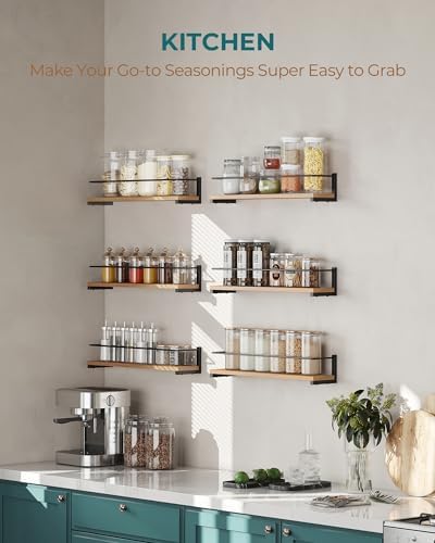OROPY Wooden Spice Rack Wall Mounted, Over the Stove, Kitchen Wall, 4 Pack