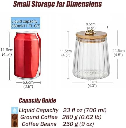 Glass Coffee Nuts Canister, Airtight Jar Bamboo Lid 23 FL OZ, Small Conical