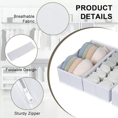 DIMJ Drawer Organizer Clothes, 6 Pack Fabric Drawer Organizer Bins, Foldable Baby Clothes Organizer & Dresser Organizer For Nursery, Clothes, Bedroom, Closet, Socks, Bra, Tie,White