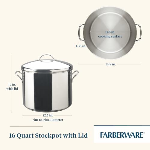 Farberware Classic Series 16 Quart Stock Pot with Lid, Stainless Steel
