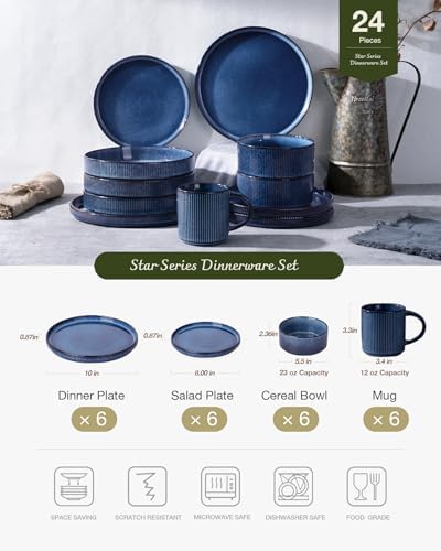 Famiware Star Dinnerware Sets with Mugs, Ceramic Plates and Bowls Set for 6