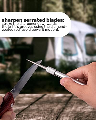 Wamery Serrated Knife Sharpener, Retractable Diamond Rod Pocket (Silver)