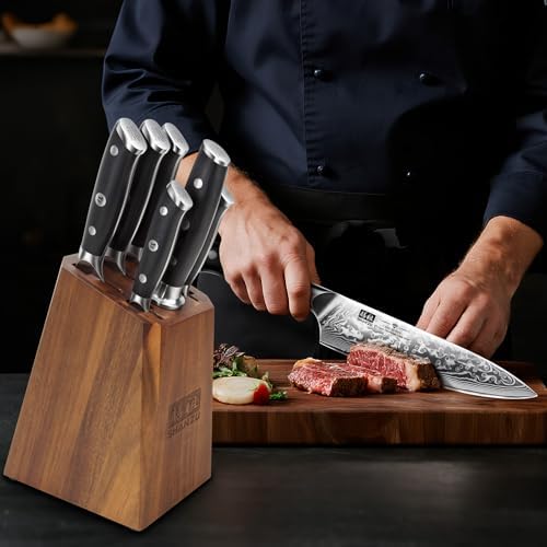 SHAN ZU Damascus Kitchen Knife Set, 7 Pcs Professional Knife Sets for Chefs