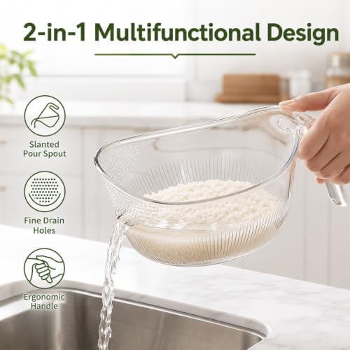 2-In-1 Rice Washing Strainer Bowl, Food‑Grade Plastic with Ergonomic Handle