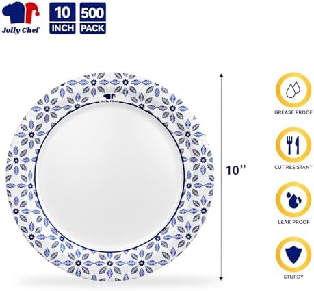 JOLLY CHEF 10 inch Disposable Paper Plates 500 Count