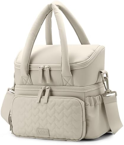 Double Deck Lunch Bag for Women, Beige-L