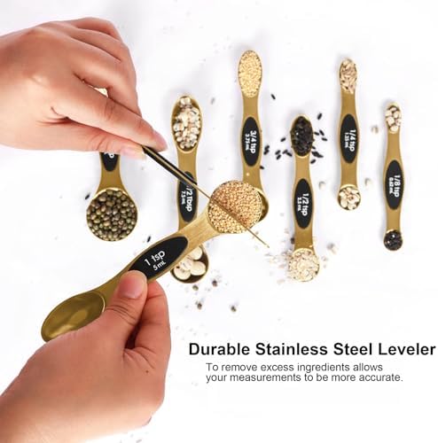Magnetic Measuring Spoons Set Stainless Steel with Leveler, Stackable Metal Tablespoon Measure Spoon for Baking, Measuring Cups and Spoon Set Kitchen Gadgets Apartment Essentials Fits in Spice Jars