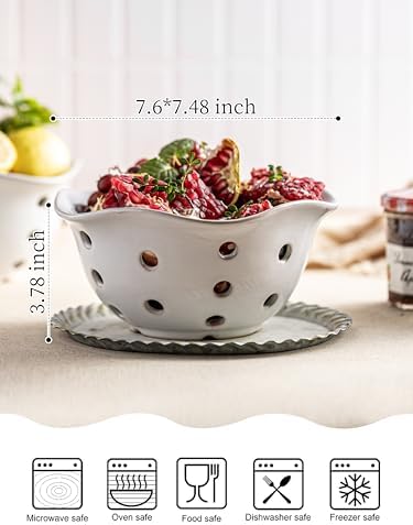 Gomakren Fruit Basket, 7.6in Berry Bowls Colander with Holes Set of 2 White