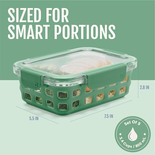 Ello Duraglass 3.4 Cup Glass Meal Prep Containers, Olive Tree,5 Count (Pack of 2)
