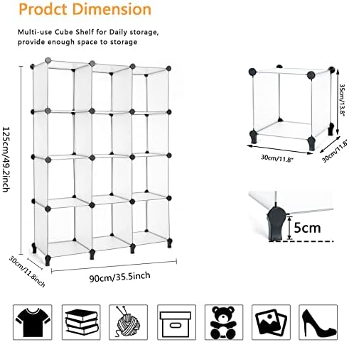 AWTATOS Closet Organizer, 12 Cube Storage Organizer, Translucent